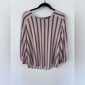 Adrianna Papell Blush Stripe Blouse Women’s 3/4 Sleeve Keyhole Back Top